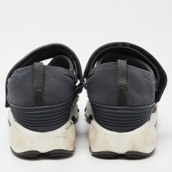 Pre Owned Dior Blue Neoprene and Mesh Fusion Crystal Embellished Slip On Sneakers Size 38.5