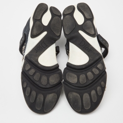 Pre Owned Dior Blue Neoprene and Mesh Fusion Crystal Embellished Slip On Sneakers Size 38.5