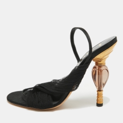 مملوكة مسبقًا Dior Black Mesh and Leather Slingback Sandals Size 37