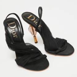 مملوكة مسبقًا Dior Black Mesh and Leather Slingback Sandals Size 37