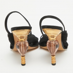 مملوكة مسبقًا Dior Black Mesh and Leather Slingback Sandals Size 37