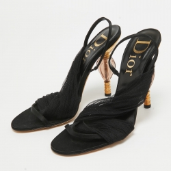 مملوكة مسبقًا Dior Black Mesh and Leather Slingback Sandals Size 37