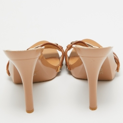 Pre Owned Dior Brown/Grey Leather and Canvas Slip  Sandals Size 40.5