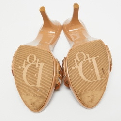 Pre Owned Dior Brown/Grey Leather and Canvas Slip  Sandals Size 40.5