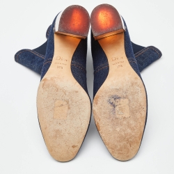 Pre Owned Dior Blue Denim Cube Block Heel Ankle Booties Size 37.5