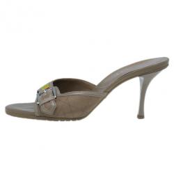Pre Owned Dior Brown Cannage Leather Slides Size 38.5