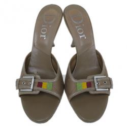 Pre Owned Dior Brown Cannage Leather Slides Size 38.5