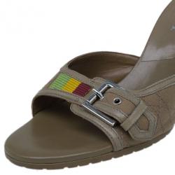 Pre Owned Dior Brown Cannage Leather Slides Size 38.5