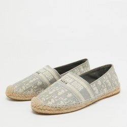 Pre Owned Dior Grey/White Oblique Canvas Granville Espadrille Flats Size 39