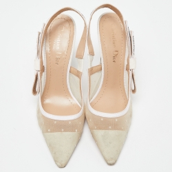 Pre Owned Dior White Mesh and Canvas J'adior Slingback Pumps Size 35.5