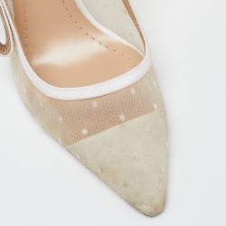 Pre Owned Dior White Mesh and Canvas J'adior Slingback Pumps Size 35.5