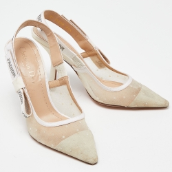 Pre Owned Dior White Mesh and Canvas J'adior Slingback Pumps Size 35.5