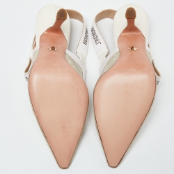 Pre Owned Dior White Mesh and Canvas J'adior Slingback Pumps Size 35.5