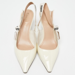 Christian Dior White Patent Leather J'adior Knotted Slingback Pumps Size 37.5