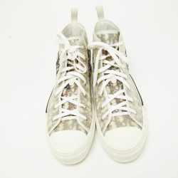 مملوكة مسبقًا Dior Grey/White Mesh and Rubber B23 High Top Sneakers Size 45