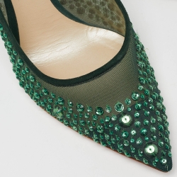 Pre Owned Dior Green Mesh and Suede Crystal Embellished Pointed Toe Pumps Size 40