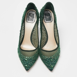 Pre Owned Dior Green Mesh and Suede Crystal Embellished Pointed Toe Pumps Size 40