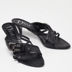 Dior Black Leather Strappy Slide Sandals Size 41
