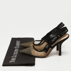 مملوكة مسبقًا Dior Black Polka Dot Mesh and Suede J'adior Slingback Pumps Size 36.5