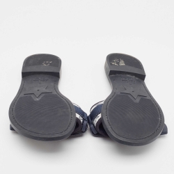 مملوكة مسبقًا Dior Navy Blue/White Printed Fabric Dio(r)evolution Slides Size 39