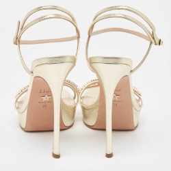 Pre Owned Dior Gold Metallic Leather Ankle Strap Ankle Strap Sandals Size 39
