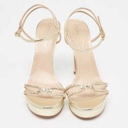 Pre Owned Dior Gold Metallic Leather Ankle Strap Ankle Strap Sandals Size 39