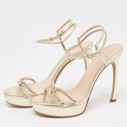 Pre Owned Dior Gold Metallic Leather Ankle Strap Ankle Strap Sandals Size 39
