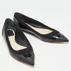 Dior Black Patent Leather and Suede Pointed Ballet Flats Size 39