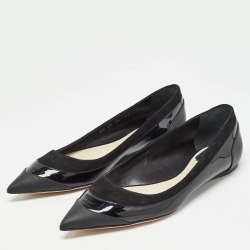 Dior Black Patent Leather and Suede Pointed Ballet Flats Size 39