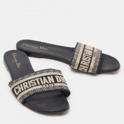 مملوكة مسبقًا Christian Dior Beige/Blue Canvas Flat Slides Size 40