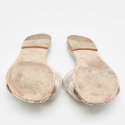 Pre Owned Dior Grey/Off White Embroidered Canvas Dway Flat Slides Size 37