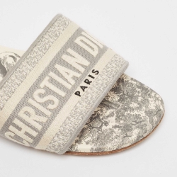 Pre Owned Dior Grey/Off White Embroidered Canvas Dway Flat Slides Size 37