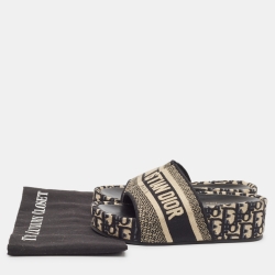 مملوكة مسبقًا Dior Black/White Oblique Canvas D-Way Platform Slide Sandals Size 35