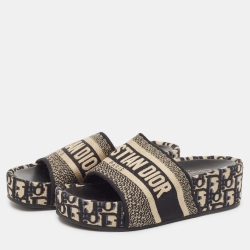 مملوكة مسبقًا Dior Black/White Oblique Canvas D-Way Platform Slide Sandals Size 35