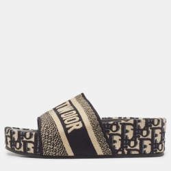 مملوكة مسبقًا Dior Black/White Oblique Canvas D-Way Platform Slide Sandals Size 35