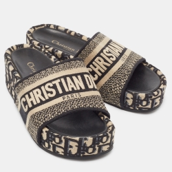 مملوكة مسبقًا Dior Black/White Oblique Canvas D-Way Platform Slide Sandals Size 35