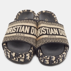 مملوكة مسبقًا Dior Black/White Oblique Canvas D-Way Platform Slide Sandals Size 35