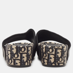 مملوكة مسبقًا Dior Black/White Oblique Canvas D-Way Platform Slide Sandals Size 35