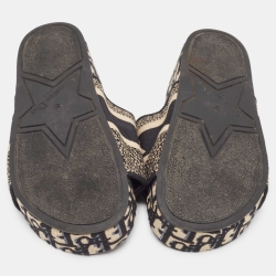 مملوكة مسبقًا Dior Black/White Oblique Canvas D-Way Platform Slide Sandals Size 35