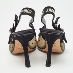Pre Owned Dior Black Polka Dot Mesh and Suede J'adior Slingback Pumps Size 38