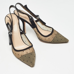 Pre Owned Dior Black Polka Dot Mesh and Suede J'adior Slingback Pumps Size 38