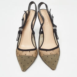 Pre Owned Dior Black Polka Dot Mesh and Suede J'adior Slingback Pumps Size 38