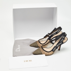 Pre Owned Dior Black Polka Dot Mesh and Suede J'adior Slingback Pumps Size 38