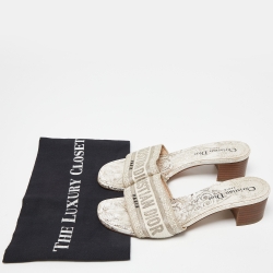 مملوكة مسبقًا Dior Gold/White Embroidered Canvas Dway Slide Sandals Size 36