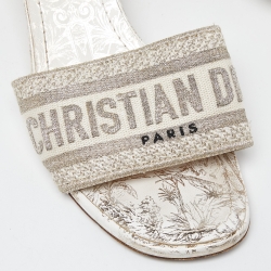 مملوكة مسبقًا Dior Gold/White Embroidered Canvas Dway Slide Sandals Size 36