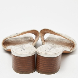 مملوكة مسبقًا Dior Gold/White Embroidered Canvas Dway Slide Sandals Size 36