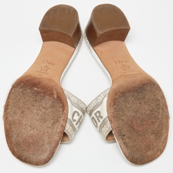 مملوكة مسبقًا Dior Gold/White Embroidered Canvas Dway Slide Sandals Size 36