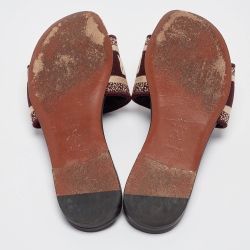 Pre Owned Dior Burgundy/Beige Canvas Dway Flat Slides Size 36