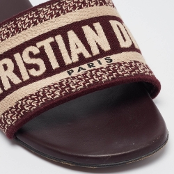 Pre Owned Dior Burgundy/Beige Canvas Dway Flat Slides Size 36
