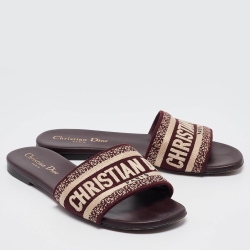 Pre Owned Dior Burgundy/Beige Canvas Dway Flat Slides Size 36
